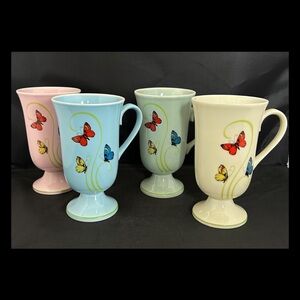 4 VTG Floral Butterfly Ceramic Coffee Mug EUC 8 oz 5.25” Tall Beautiful Set